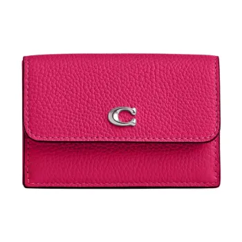 COACH Trifold Wallet Eggstone Grain Leather Coin Purses Wallets Mini Women's Dragon Fruit Red