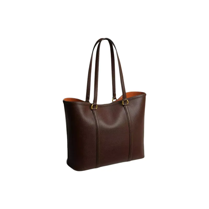 COACH Polished Pebble Leather Tote Bag, Shopping Bag, One Shoulder Handbag Tubas Women's Brass And Maple-1