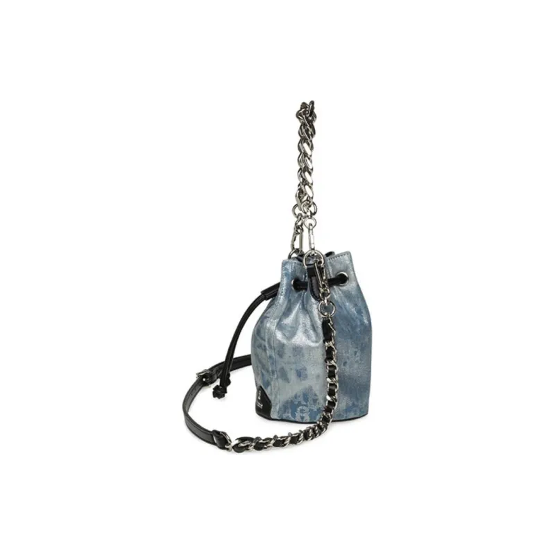 STEVE MADDEN PU Leather With Fabric Bucket Bags Shoulder Bag Crossbody Bag Small Size Women's Denim Blue-1