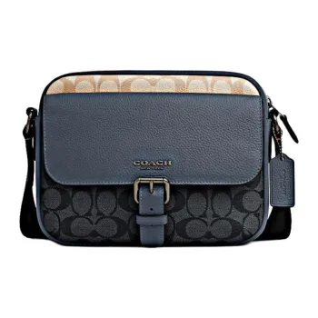 COACH Hudson Artificial Leather Cow Leather Patchwork Shoulder Bag Crossbody Bag Medium Size Men's Marine Blue