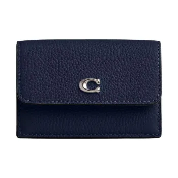 COACH Trifold Wallet Eggstone Grain Leather Coin Purses Wallets Mini Women's Dark Blue