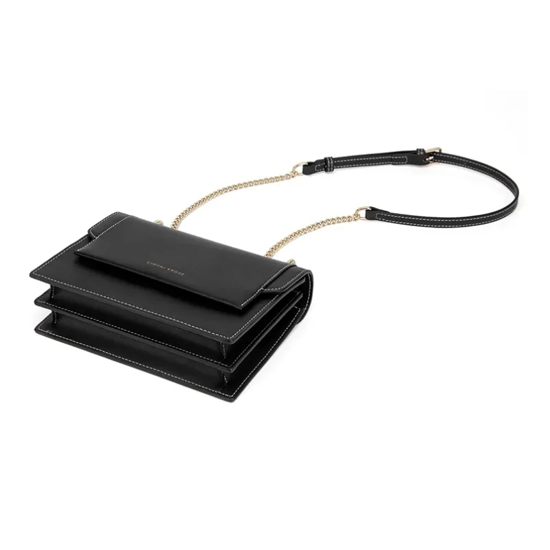 Simvay Clos Cow Leather Shoulder Bag, Crossbody Bag, Small Square Bag Medium Size Women's Jasper/Black-8
