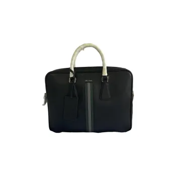 PRADA Cow Leather Briefcases Large Size Men's Black