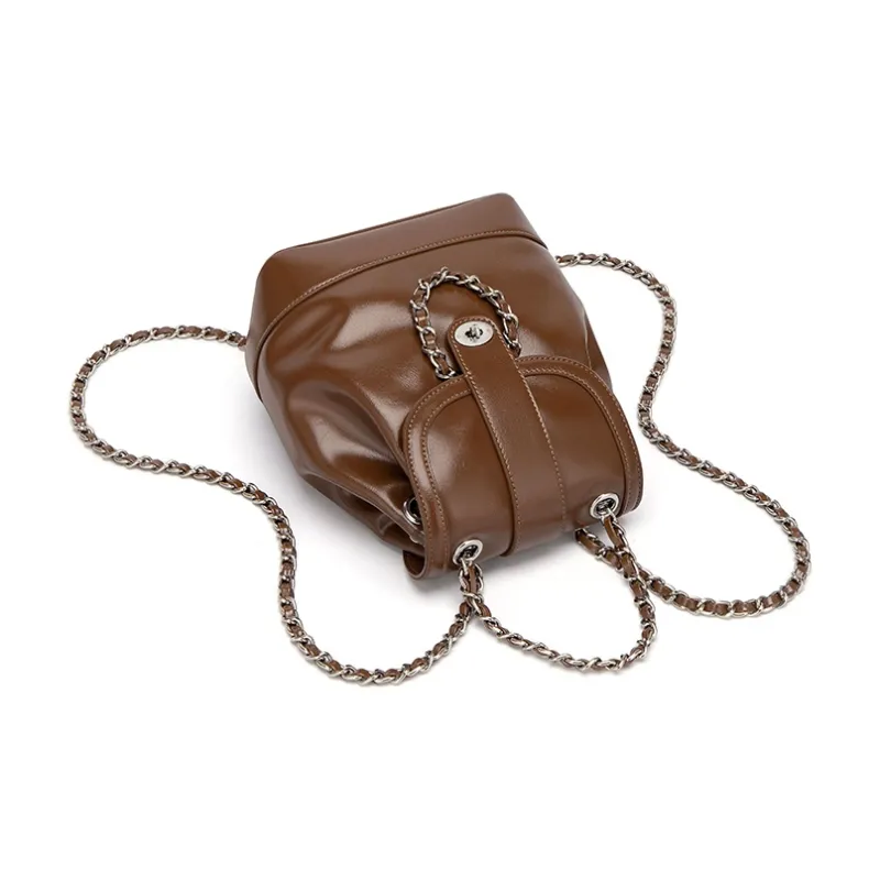 Simvay Clos PU Chain Backpack Medium Size Women's Black/Brown-9