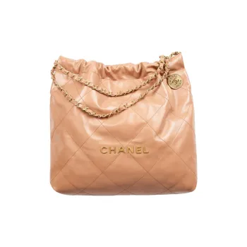 CHANEL Cow Leather With Metal Bucket Bag Handbag Shoulder Bag Women's Dark Beige