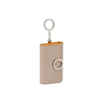 BVLGARI Bulgari Clip Calfskin Key Pouch Women's Gray Pink