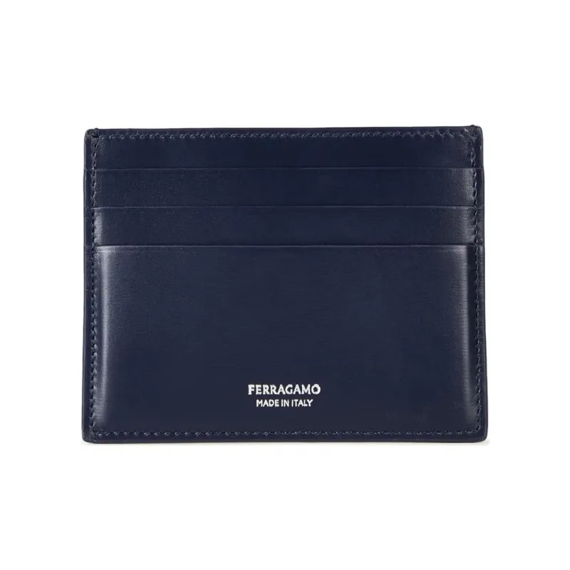 FERRAGAMO Calfskin Card Holder Men's Blue-0