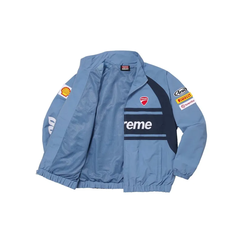 Supreme X DUCATI SS24 WEEK16 Track Jacket   Unisex Elastic Hem Zip up Jacket With Logo Design-8