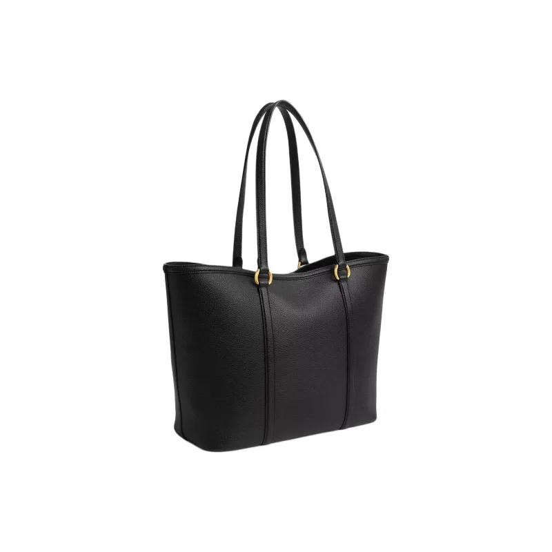 COACH Polished Pebble Leather Tote Bag, Shopping Bag, Handbag Large Size Women's Black-1