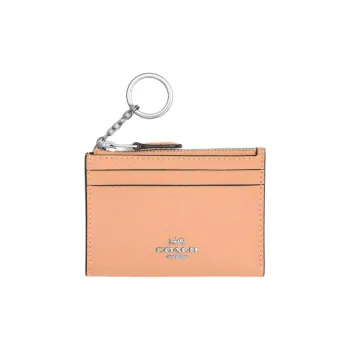 COACH Skinny Id Case Cross Stitch Leather Card Holder Mini Women's Beige Pink