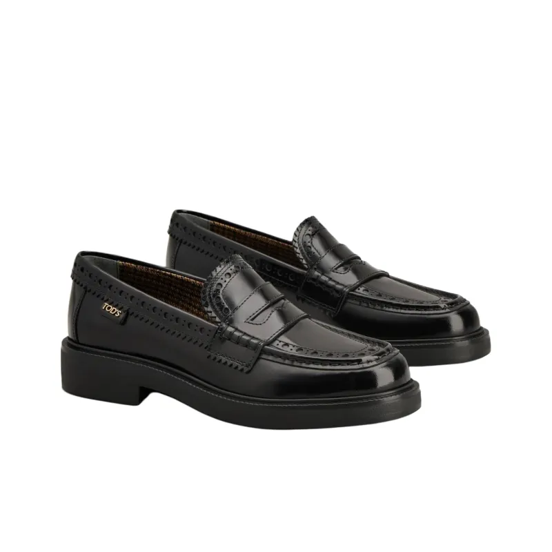 TOD'S Brogue Trim Almond Toe Loafers Women's-2