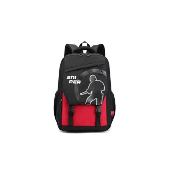 Natural Fish Nylon Backpack Red Human Figure Black Human Figure Red Five Pointed Star Black Five Pointed Star