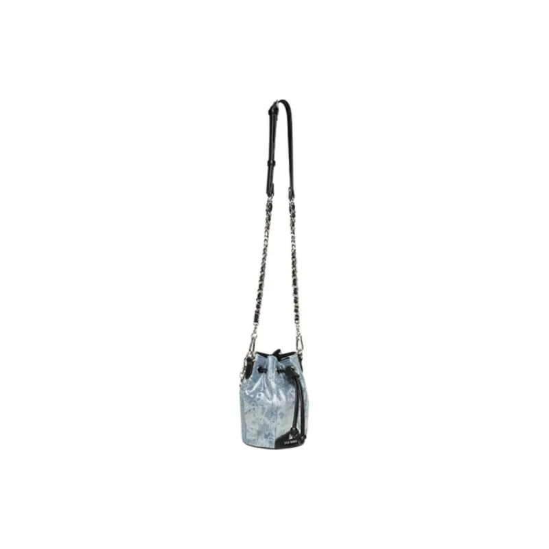 STEVE MADDEN PU Leather With Fabric Bucket Bags Shoulder Bag Crossbody Bag Small Size Women's Denim Blue-3