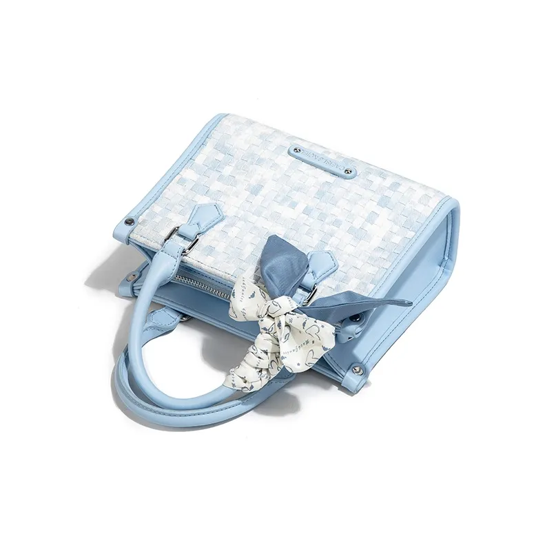 CAEISL&KCIEL Polyurethane Synthetic Leather Tote Bag, Shopping Bag, Shoulder Bag, Handbag Women's Woven Blue-3
