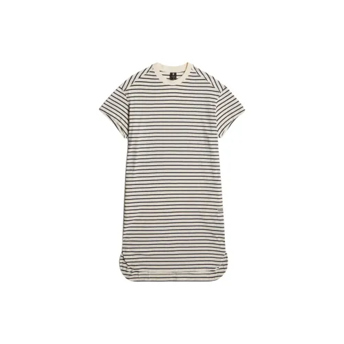 G-STAR RAW Short-Sleeved Dresses Women's Antique White/Gas Stripes