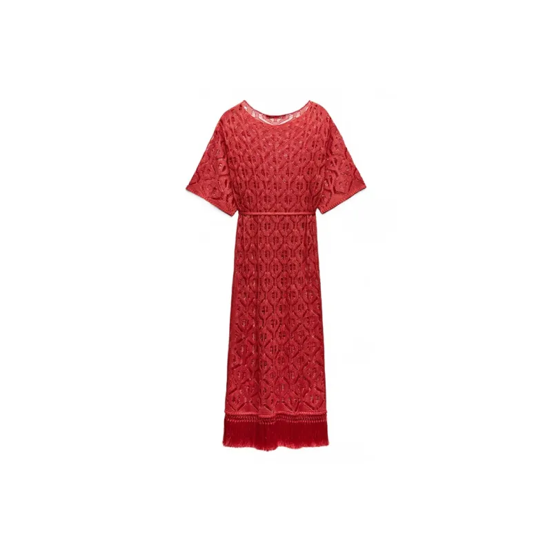 ZARA Short-Sleeved Dresses Women's Red-1