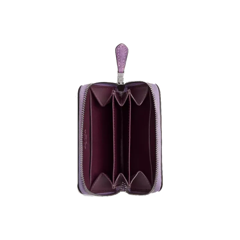 COACH Zip Around Smooth Leather Wallet Small Size Women's Purple-2