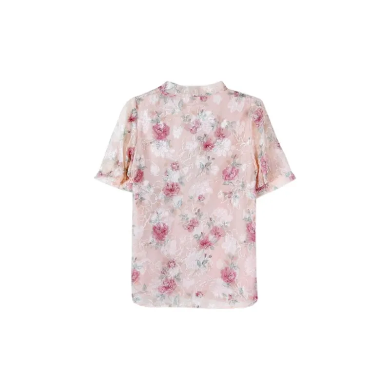 HUASJ Shirt Women's Pink Mixed Flowers-1