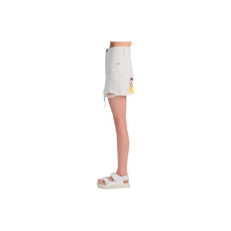 Blood Glitter Denim Short Skirts Women's White-2