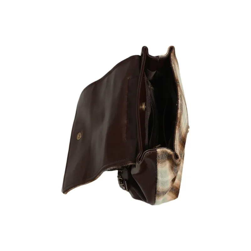 PESASRIE Fleece Handbag Double Shoulder Backpack Regular Women's Coffee-4