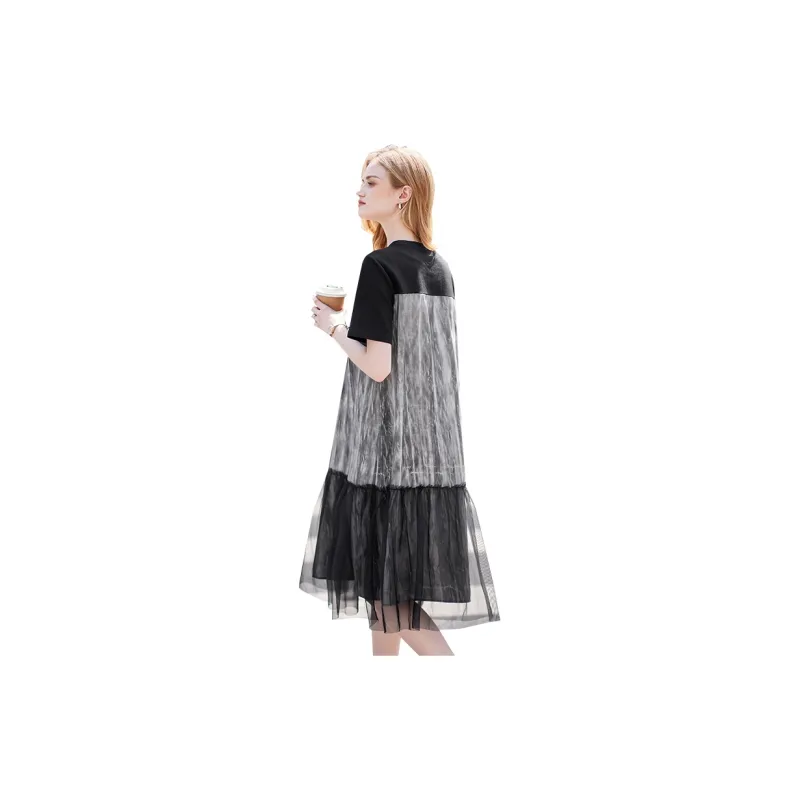 TOUCH Short Sleeved Dresses Women's Black & Heather Gray-1