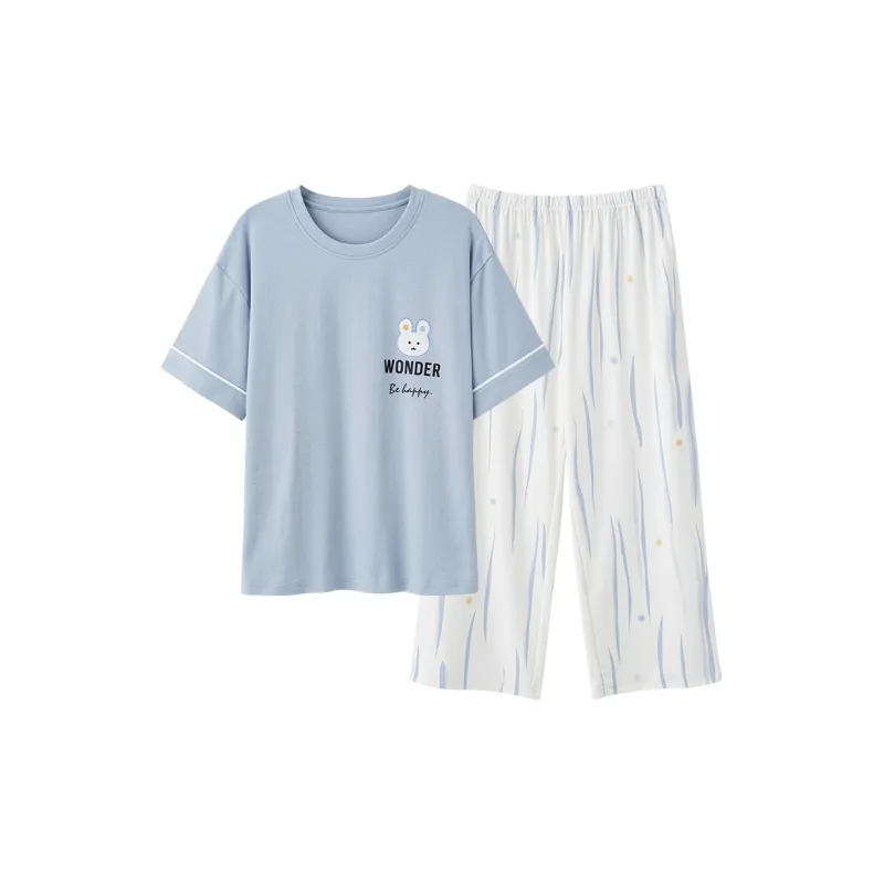 Colorful Pajama Set Women's Steel Blue-0