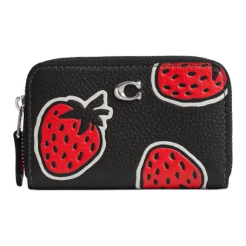 COACH Zip Around Polished Pebbled Leather Wallets Card Holders Small Size Women's Black Multicolor