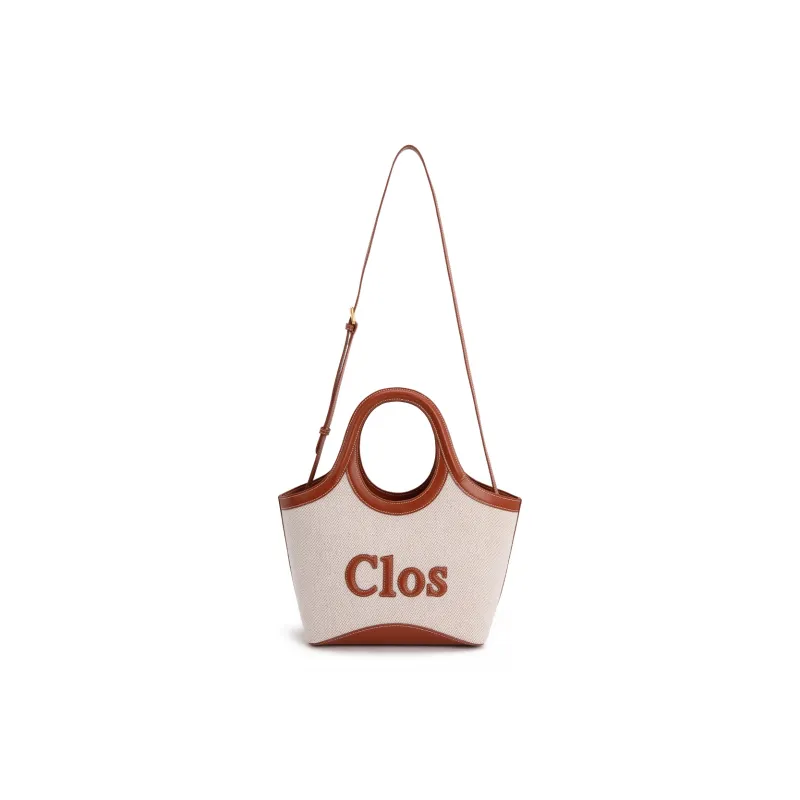 Clos Top Grain Cow Leather Handbag Regular Women's Canvas Brown Canvas Black-3