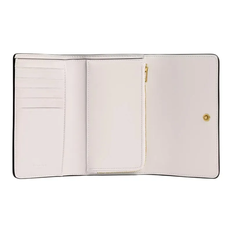 COACH Polished Pebble Leather Wallet Medium Size Women's Brass & White-2