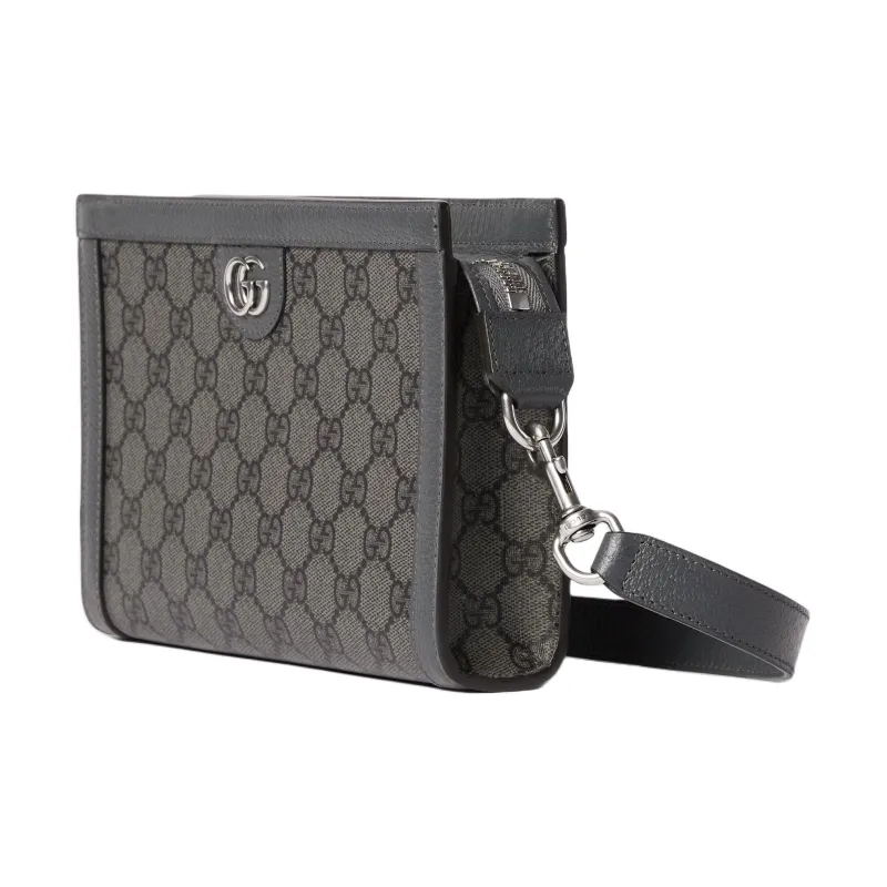 GUCCI Ophidia Supreme Canvas With Leather Trim Canvas Bag One Shoulder Crossbody Clutch Extra Mini Men's Gray-1