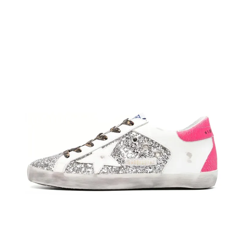 Golden Goose Super Star Stylish Skateboarding Shoes Women's White Silver Pink-0