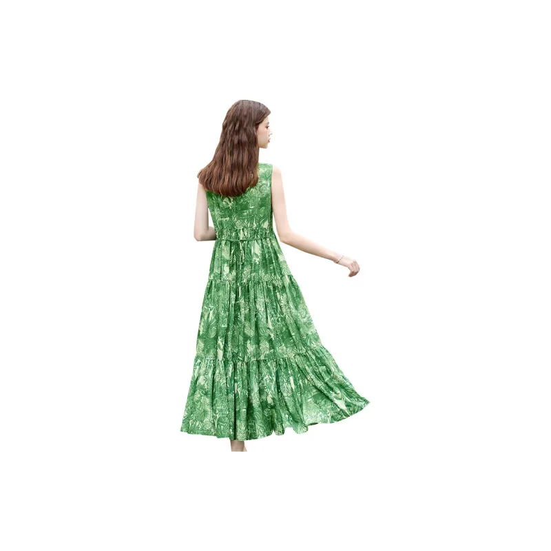 TOUCH Sleeveless Dress Women's Green Flower-1