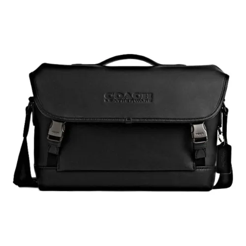 COACH League Leather Shoulder Bag Crossbody Bag Handbag Large Size Men's Black