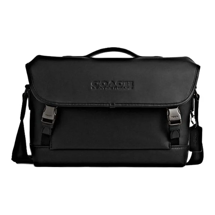 COACH League Leather Shoulder Bag Crossbody Bag Handbag Large Size Men's Black-0