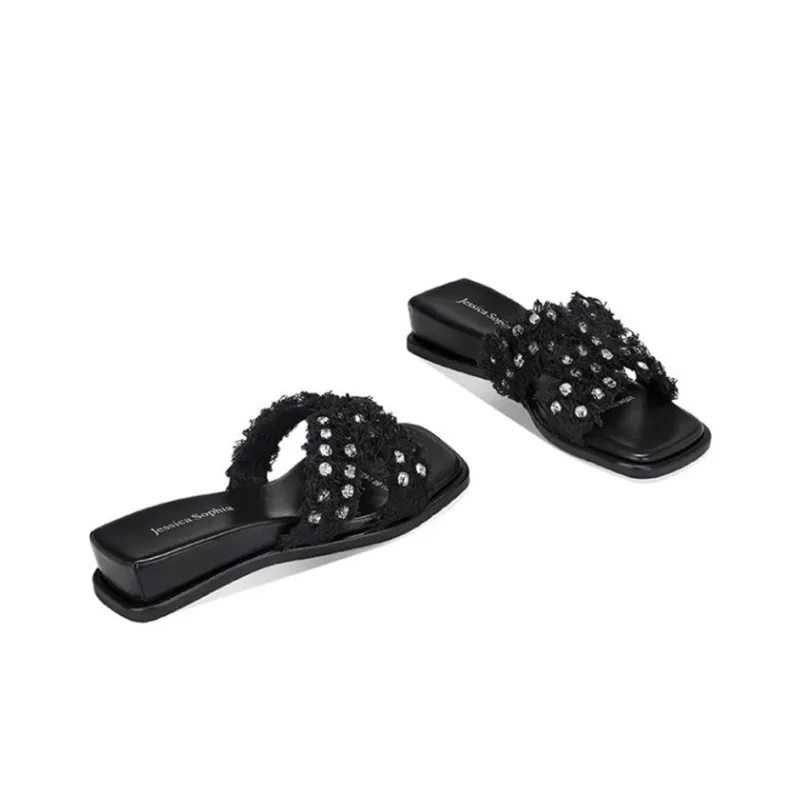 JESSICA SOPHIA Rubber Sole Rhinestone Slip Resistant Abrasion Resistant Slide Slippers Women's-2