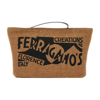 FERRAGAMO Raffia With Calfskin Handbag Women's Honey & Black