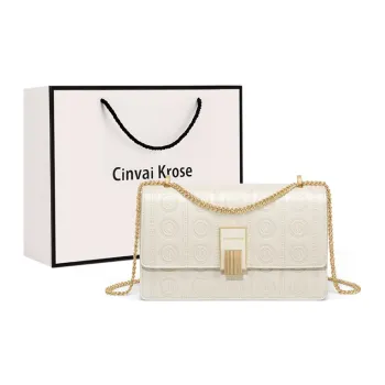 Simvay Clos Cow Leather With Synthetic Leather Small Square Bag Shoulder Bag Small Size Women's Cream White