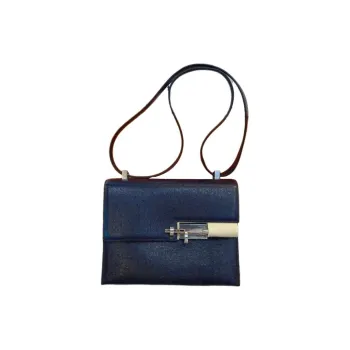 HERMES Verrou Ostrich Leather Shoulder Bag Crossbody Bag Women's Blue