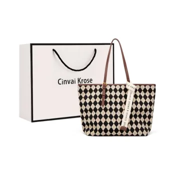 Simvay Clos Pvc Shoulder Bag Tote Bag Shopping Bag Large Size Women's Checkerboard Latte Brown/Checkerboard Dark Brown