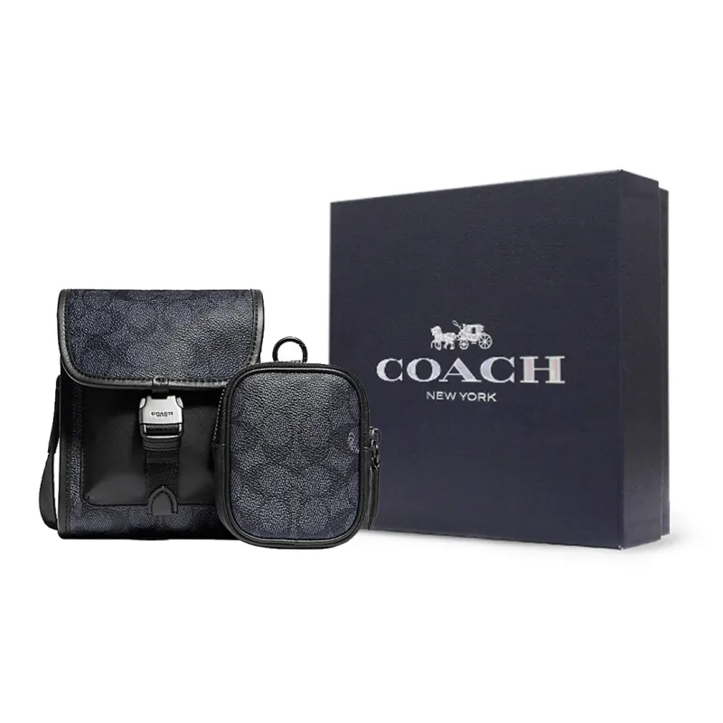 COACH Charter Calfskin Shoulder Bag, Crossbody Bag Trumpets Men's Charcoal Black-5