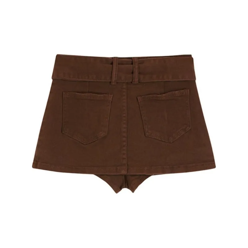 ETSE Casual Short Skirts Women's Brown-2