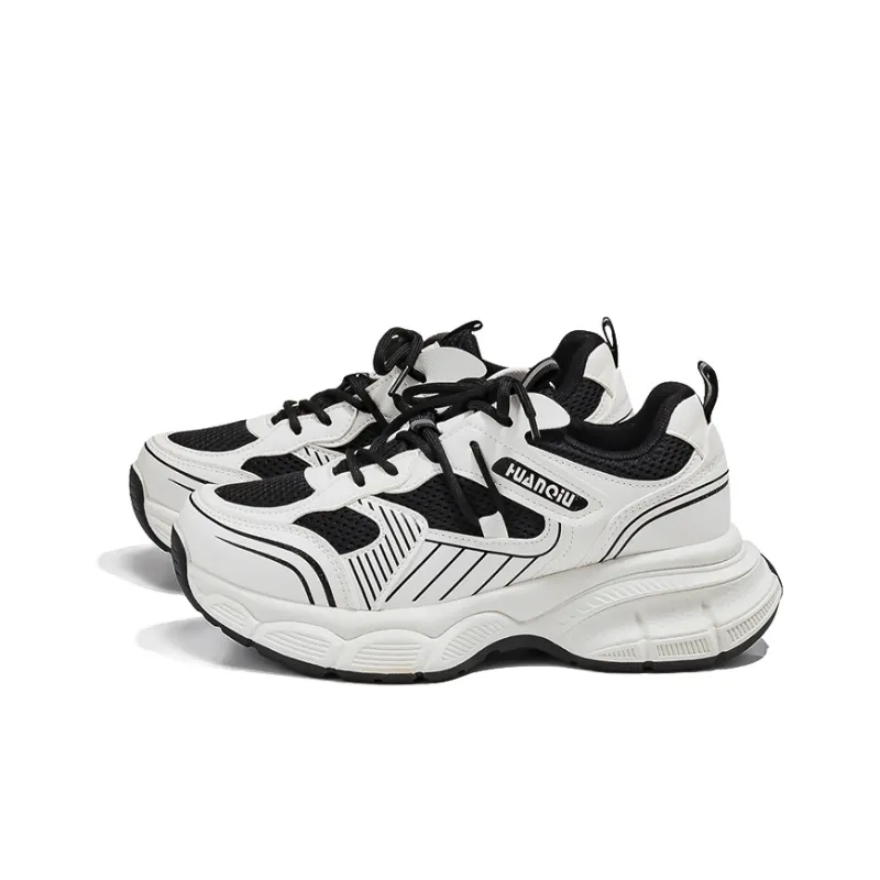 HUANQIU Durable Breathable Low Top Chunky Sneakers Women's Black-1