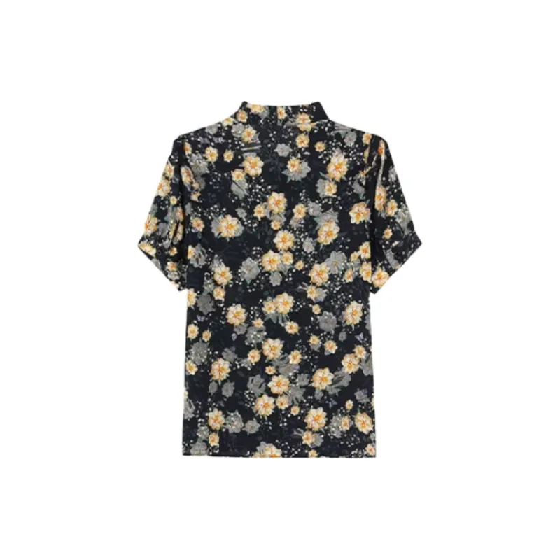 HUASJ Chiffon Shirt Women's Black Floral-1