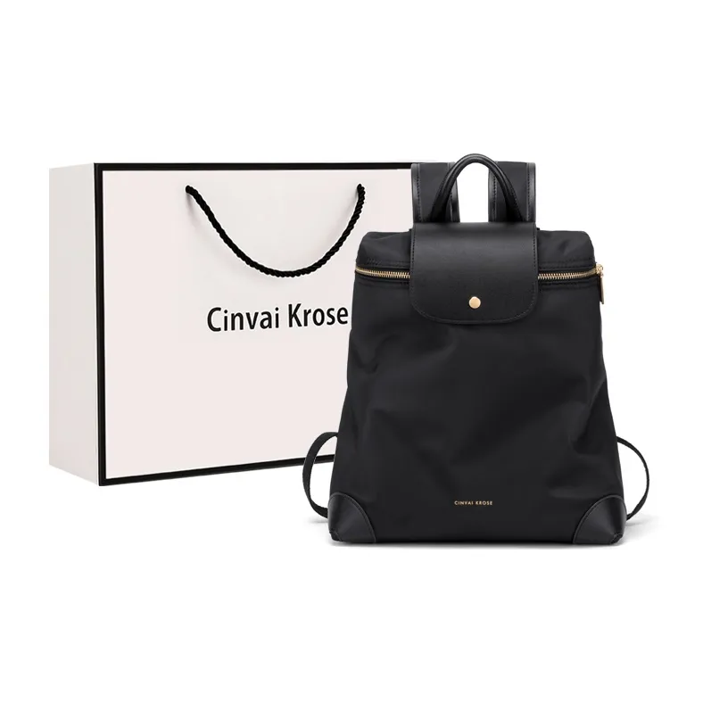 Simvay Clos Fabric With Synthetic Leather Backpacks Backpack Large Size Women's Black/Khaki-0