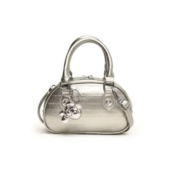 FAMAN PU One Shoulder Handbag Regular Women's Ecru/Silver/Black