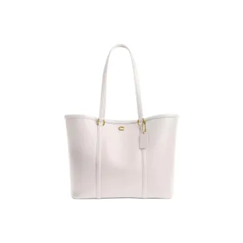 COACH Polished Pebble Leather Tote Bag, Shopping Bag, One Shoulder Handbag Tubas Women's Brass & White