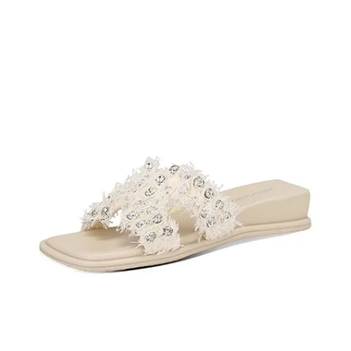 JESSICA SOPHIA Rubber Sole Rhinestone Slip Resistant Abrasion Resistant Slide Slippers Women's-5