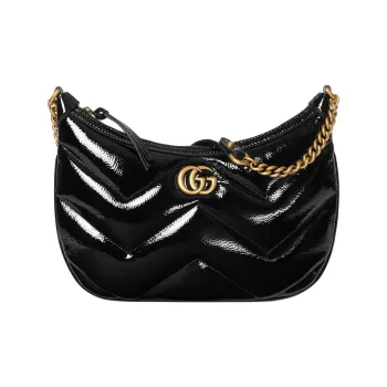 GUCCI GG Marmont Patent Leather Handbag Shoulder Bag Women's Black