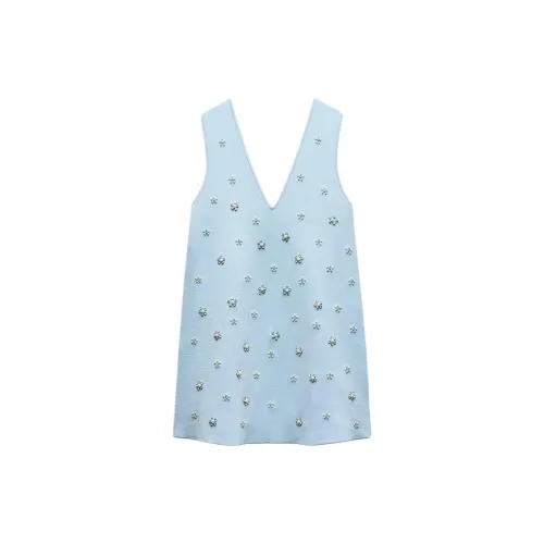 ZARA Sleeveless Dresses Women's Light Blue