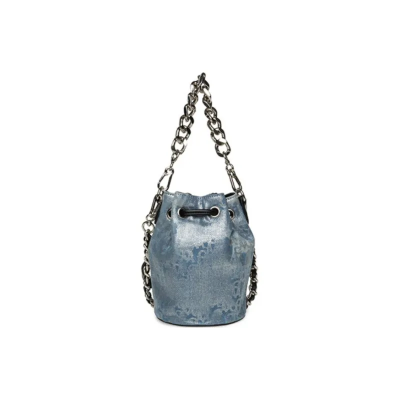 STEVE MADDEN PU Leather With Fabric Bucket Bags Shoulder Bag Crossbody Bag Small Size Women's Denim Blue-2